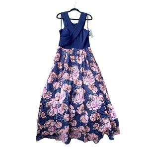 NWT Temptation Women's Dress Size 16 Navy Blue Floral Maxi Fit and Flare Bridal